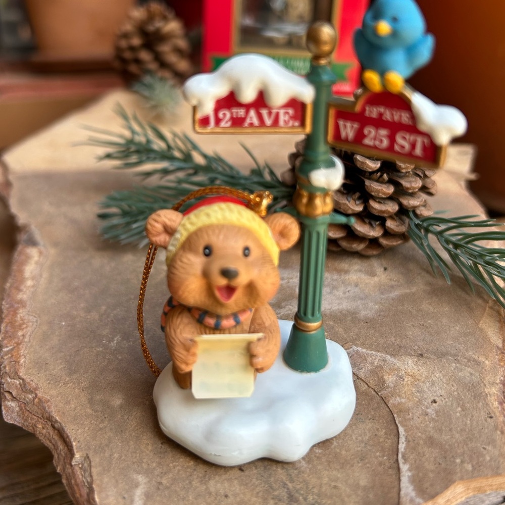 Traditions Vintage Holiday Bear Ornament with Street Sign New in Box